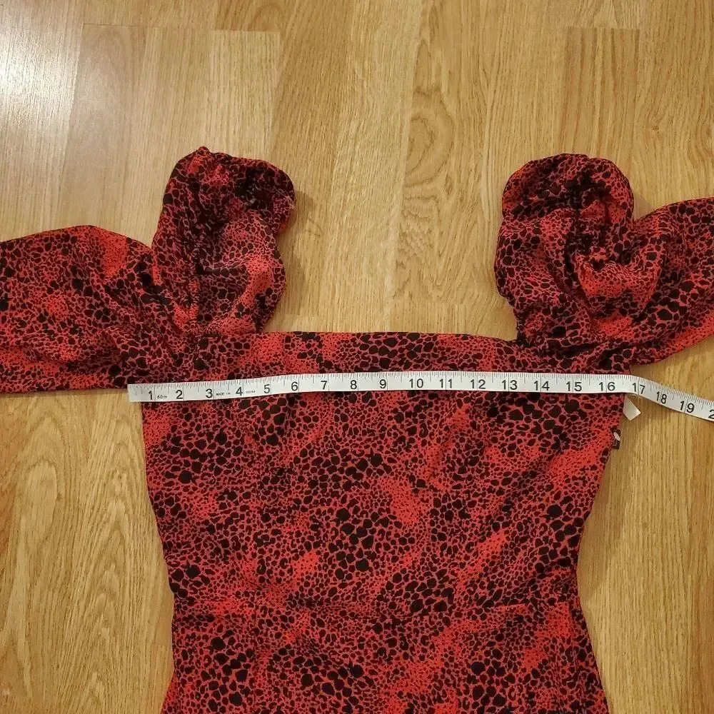 Leith Red Spatter Print Square Neck Midi Dress size Small - NEW